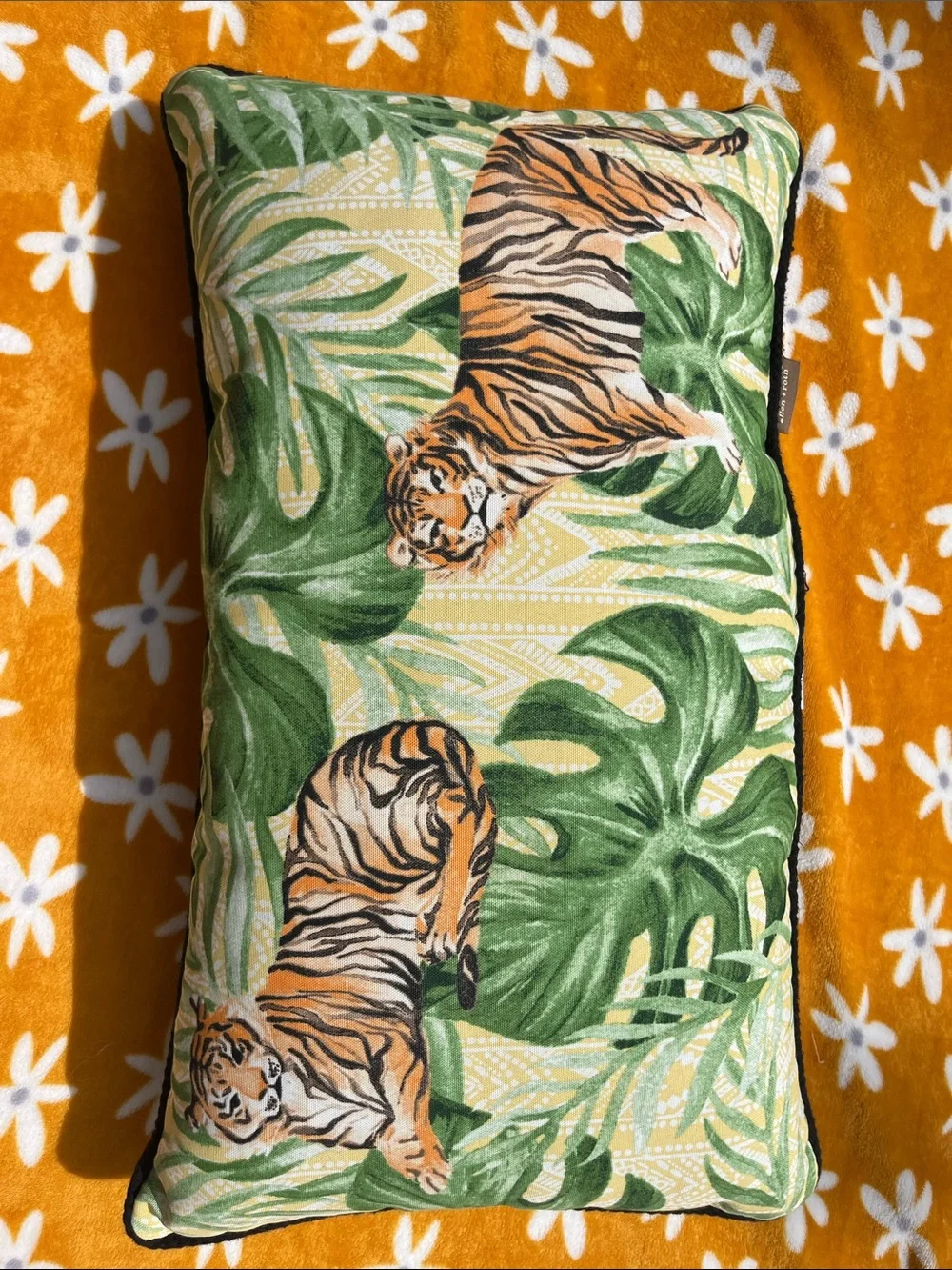 allen + roth Tropical Leaf Tiger Jungle Print Rectangular Outdoor Throw Pillow